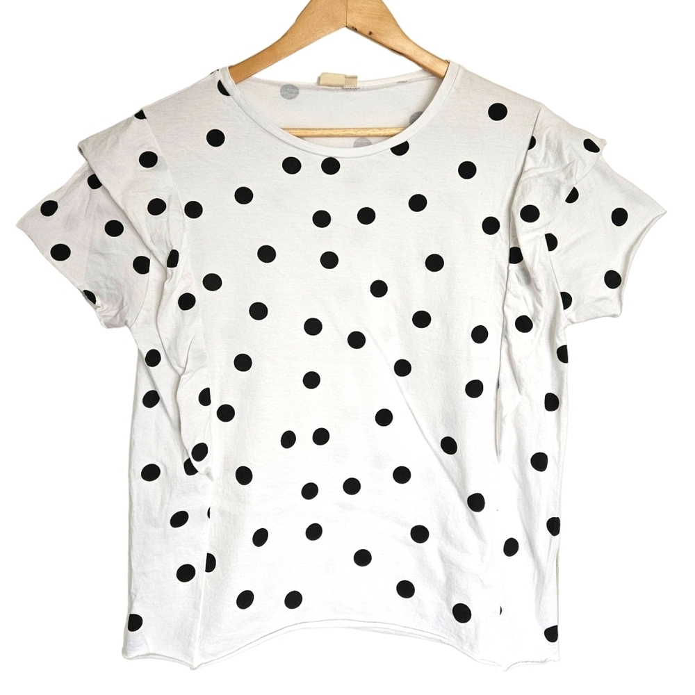Cloth polka dot ruffle tee‎